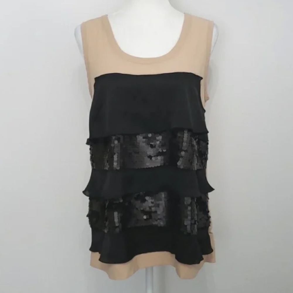 NWOT SIMPLY VERA WANG || SLEEVELESS BLACK SEQUENCE TANK TOP BLOUSE size Xl